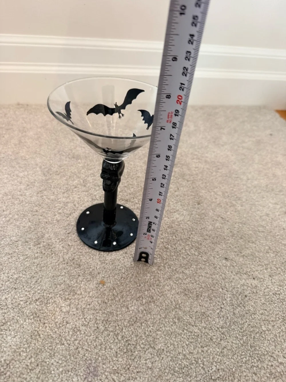 Gothic Bat Martini Glass - Black & Clear Halloween Cocktail Glass - Picture 3 of 5